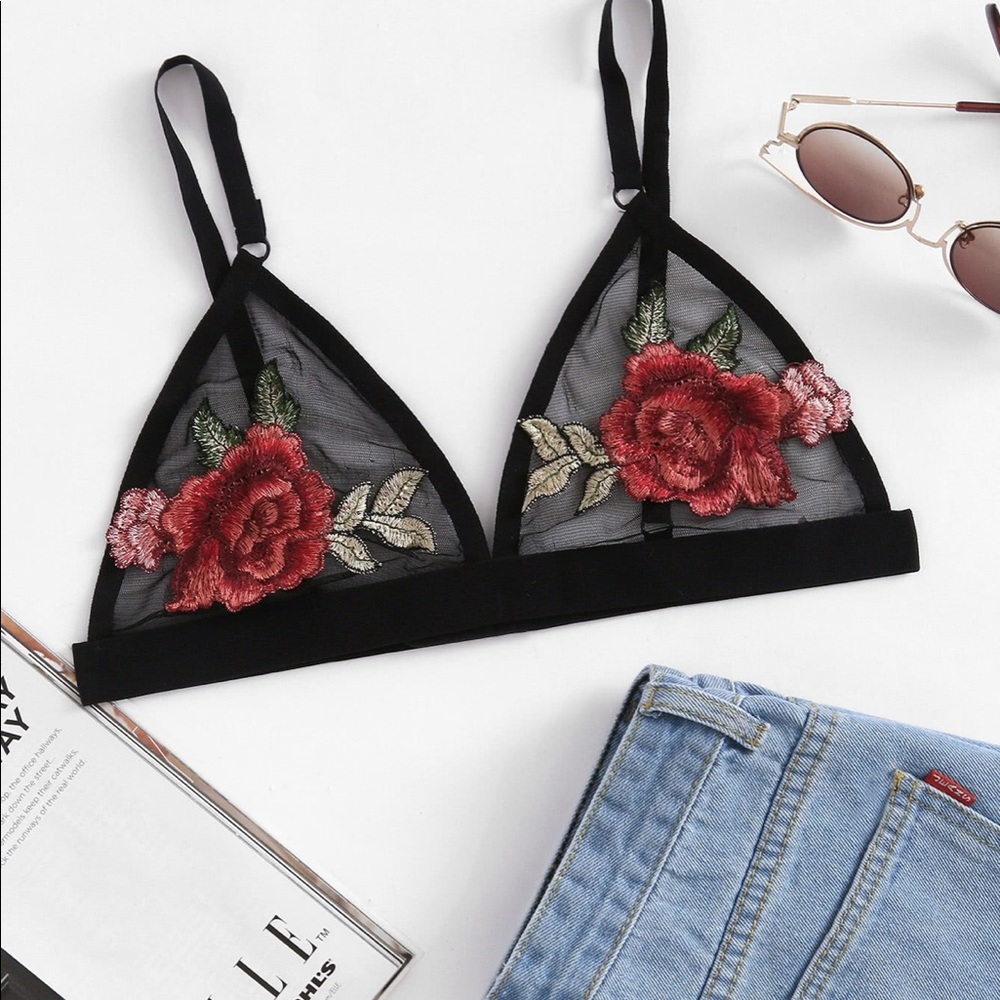 Rose Embroidered Mesh Bralette